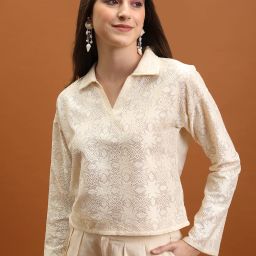 Casual Regular Sleeves Embroidered Women White Top-image-37