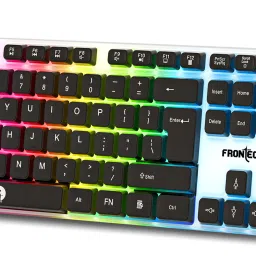 Frontech KB-0042 Wired Keyboard | RGB Backlight | 104 Keys Wired USB Standard Gaming Keyboard Compatible with Desktop, Laptop, Mac with gaming mode ,stand support,multimedia_keys-45
