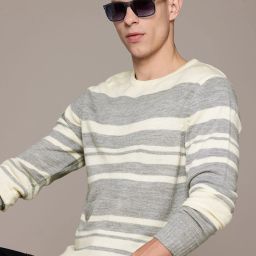 Men Colorblock Round Neck Beige, Grey Sweater-image-61
