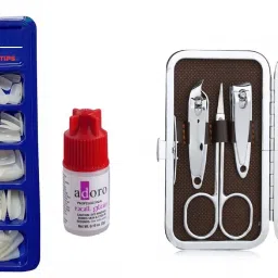 Reusable 100 TIps Artificial Nails with glue & Stainless Steel 7in1 Manicure Tool kit-14