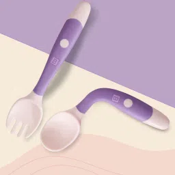Baby Silicone Training Spoon Twist Spoon, Baby Spoon and Fork Set(Purple Color). - Silicone-image-1