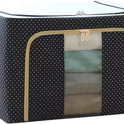 MERAO Clothes Storage Box Foldable Organizer Box for Wardrobe Saree Blankets SET OF 1 Cotton Laundry Bag-image-53