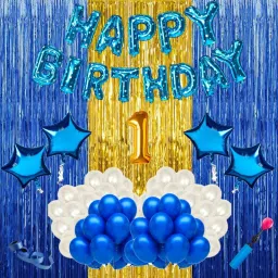 Baby boy first/1st happy birthday party decorations combo/kit blue theme-6