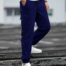 Men Solid Dark Blue Track Pants-image-95