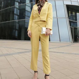 Dlanxa Women Yellow Solid Single-Breasted 2-Piece Formal Suit-image-45