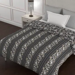 BELLA CASA Grey & White Ethnic Motifs AC Room 150 GSM Cotton Single Bed Quilt-picture-2