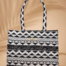 FARGO Geometric Printed Canvas Structured Tote Bag-image-3