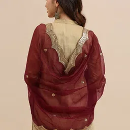 Dupatta Bazaar Ethnic Motifs Embroidered Organza Dupatta with Sequinned image 5