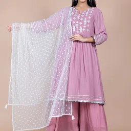 HERE&NOW White Ethnic Motifs Embroidered Dupatta-46