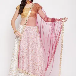 Clora Creation Polka Dots Mirror Work Embroidered Dupatta-13