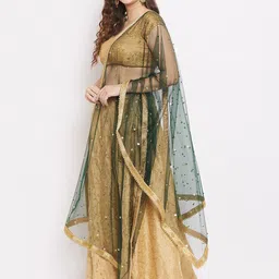 Clora Creation Green & Gold-Toned Embroidered Dupatta with Sequinned image 5