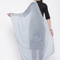 Clora Creation Striped Embroidered Chiffon Dupatta With Sequinned image 4