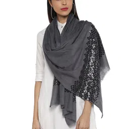 Rhe-Ana Ethnic Motifs Embroidered Wool Dupatta With Sequinned image 2