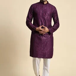 Pro-Ethic STYLE DEVELOPER Floral Embroidered Sequinned Pure Cotton Kurta With Pyjamas-5