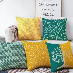 AEROHAVEN Blue & Yellow Set of 5 Abstract Square Cushion Covers-image-9