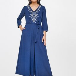 Global Desi Women V Neck Floral Embroidered Basic Jumpsuit-25
