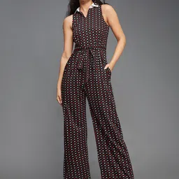 DressBerry Black Polka Dots Printed Basic Jumpsuit-30