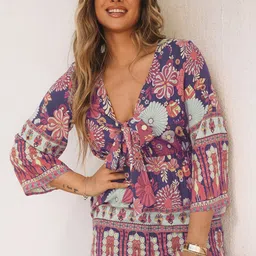 StyleCast Purple Floral Printed V-Neck Playsuit-picture-27