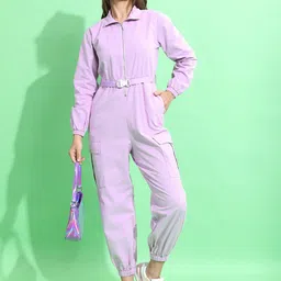 Tokyo Talkies Lavender Shirt Collar Basic Jumpsuit-53