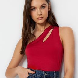 Trendyol Women Cherry Red One Shoulder Bodysuit-image-94
