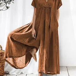 Stylecast X KPOP Brown V-Neck Cotton Basic Jumpsuit-picture-13