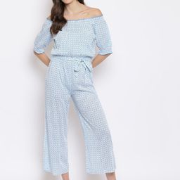 Mayra Women Blue & White Off-Shoulder Printed Basic Jumpsuit-image-93