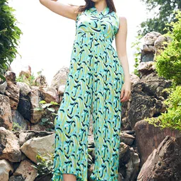 KASSUALLY Abstract Printed Shawl Collar Jumpsuit-image-2