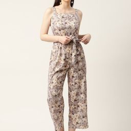 Sleek Italia Shoulder Strap Neck Floral Printed Waist Tie-Ups Basic Jumpsuit-picture-10