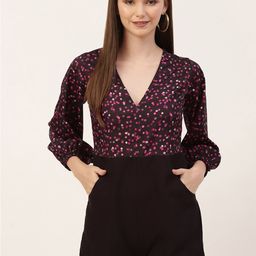 Sleek Italia V Neck Floral Printed Puff Sleeve Waist Tie-Ups Playsuit Jumpsuit-picture-52
