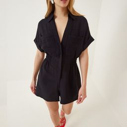 Happiness istanbul Shirt Collar Extended Sleeve Playsuit-31