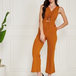KASSUALLY Tan Front Cut Out Ruched Basic Jumpsuit-picture-29
