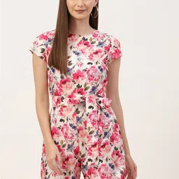 Sleek Italia Floral Printed Waist Tie-Up Detailed Basic Playsuit-picture-55