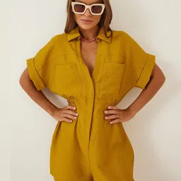 Happiness istanbul Shirt Collar Extended Sleeve Playsuit-picture-30