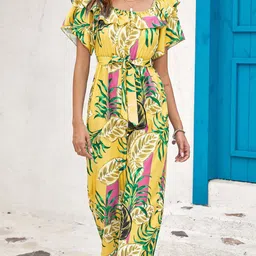 StyleCast Yellow Floral Printed Basic Jumpsuit-10