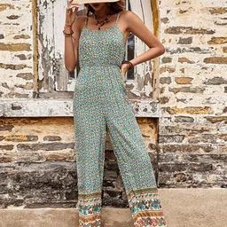StyleCast Blue Printed Cotton Basic Jumpsuit-picture-26