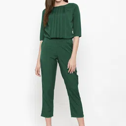 Magnetic Designs Women Solid Green Basic Jumpsuit-35