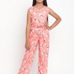 Stuffie Land Girls Orange & White Printed Basic Jumpsuit-image-27