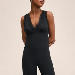 MANGO Black Modal Basic Jumpsuit with Lace Inserts image 1