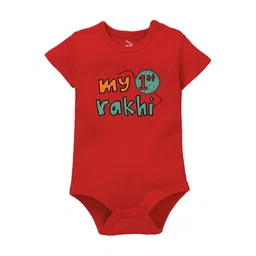 Zeezeezoo Infant Kids Red My First Rakhi Printed Cotton Bodysuit-image-80