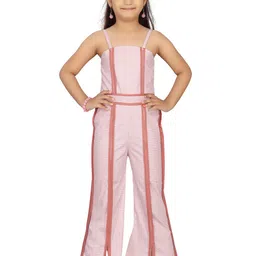 Aarika Girls Peach-Coloured & White Checked Cotton Basic Jumpsuit-21