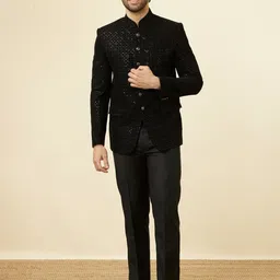 Manyavar Self Designed Single-Breasted Velvet Two-Piece Party Suit-image-10
