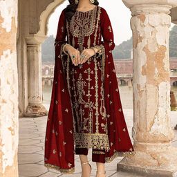 ODETTE Embroidered Semi-Stitched Dress Material-image-29