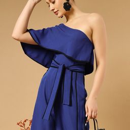 WoowZerz One Shoulder Basic Jumpsuit With Ruffles-2