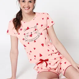 Zeyo Women Pink & Red Printed Night Suit-picture-28
