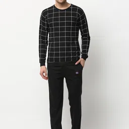 VIMAL JONNEY Men Black & White Checked Night Suit-image-98
