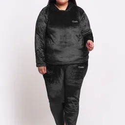 KLOTTHE Plus Size Hooded Velvet Night suit-picture-34