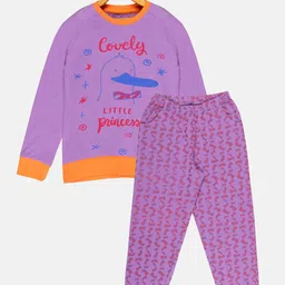 KiddoPanti Girls Graphic Printed Pure Cotton Night Suit-image-39