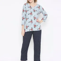 Smarty Pants Women Blue & Red Printed Night suit-image-1