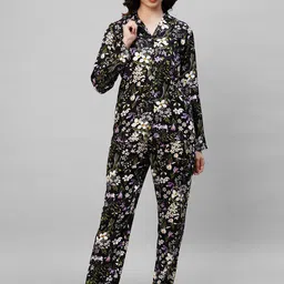DRAPE IN VOGUE Black Floral Printed Pure Cotton Night suit-image-62