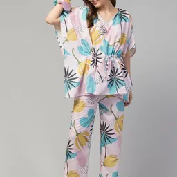 FFLIRTYGO Floral Printed Kaftan Night Suit-image-15